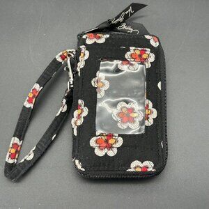 Vera Bradley Pirouette Wristlet ID Case Wallet Black Floral Zips Retired Pattern